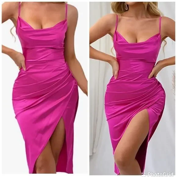 la lune plunged halter midi dress La Lune Plunged Halter Midi Dress | Lilac | Dresses